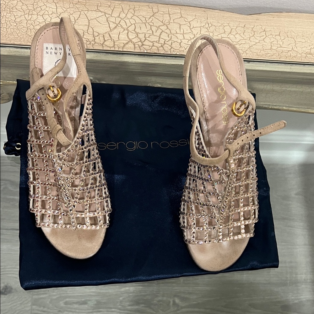 Sergio Rossi Tan Embellished Sandals
